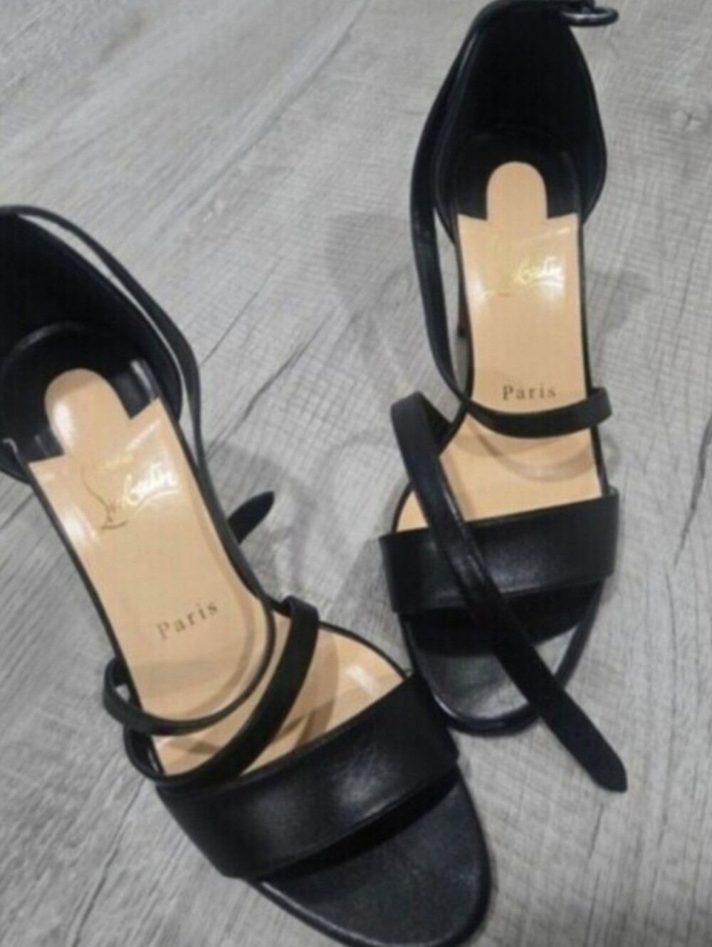 Christian Louboutin Black Strappy Ankle-Tie Leather Heels